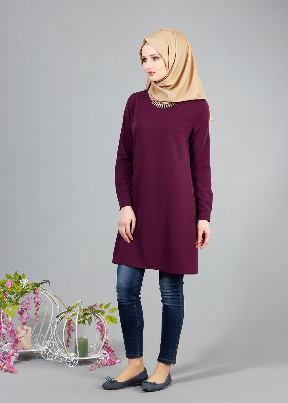 Tesettür giyim MÜRDÜM T 8033 Mısra Bisiklet Yaka Tunik