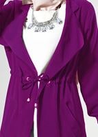 Tesettür giyim MÜRDÜM T 8147 Mısra Şal Yaka Bel Büzgülü Uzun Ceket