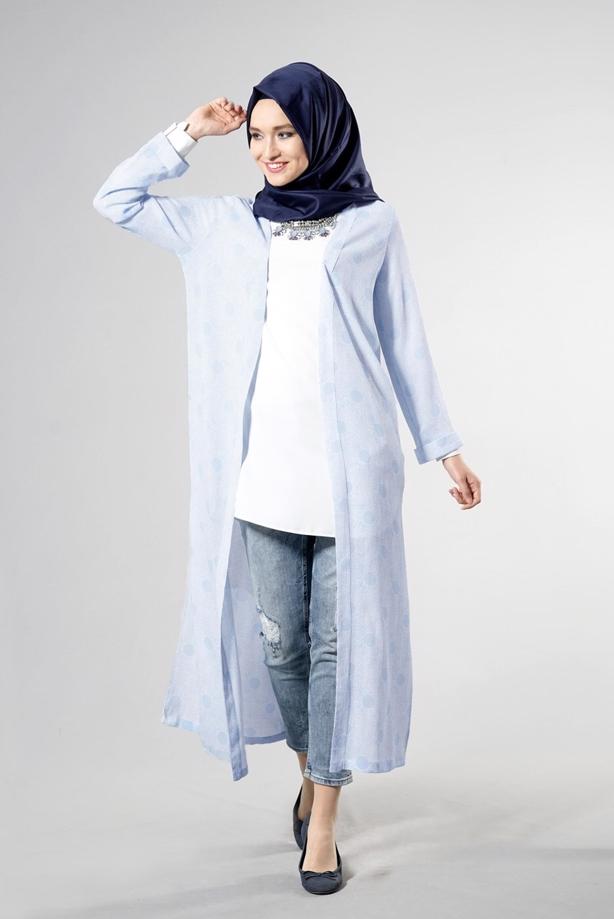 Vêtements hijab  POLKA DOTTED LONG JACKET 8195  - TRENDTESETTÜR