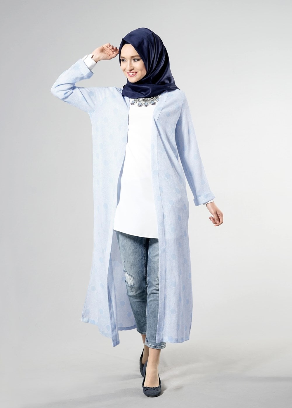 Vêtements hijab BLEU VESTE LONGUE POIS 8195