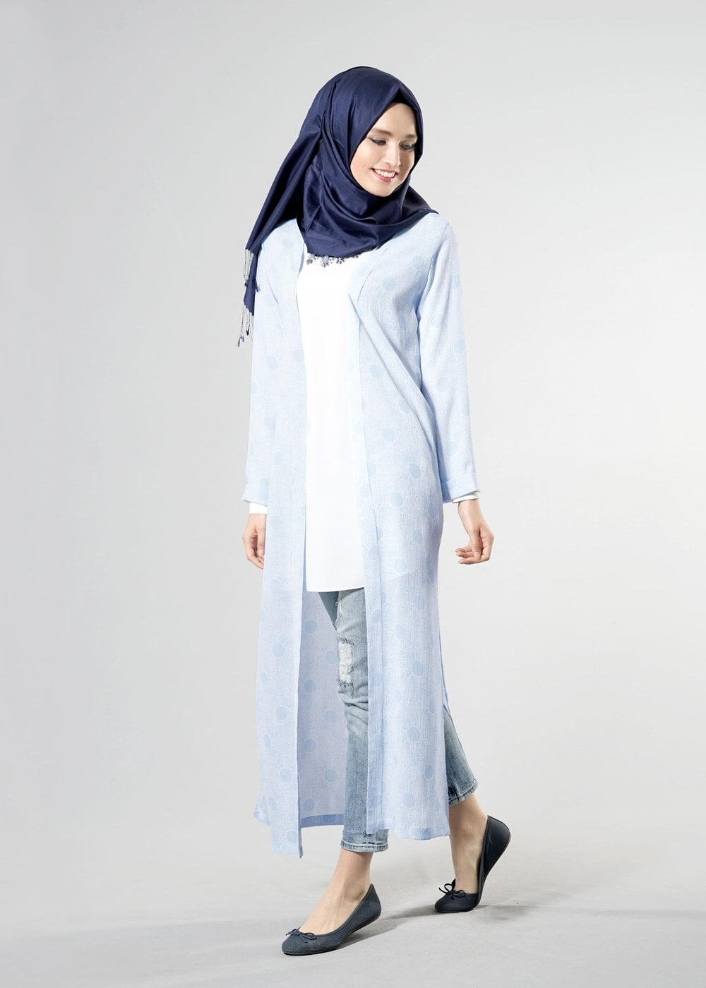 Vêtements hijab BLEU VESTE LONGUE POIS 8195