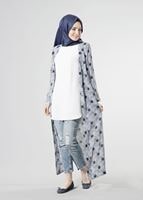 Tesettür giyim LACİVERT PUANTİYELİ UZUN CEKET 8195 