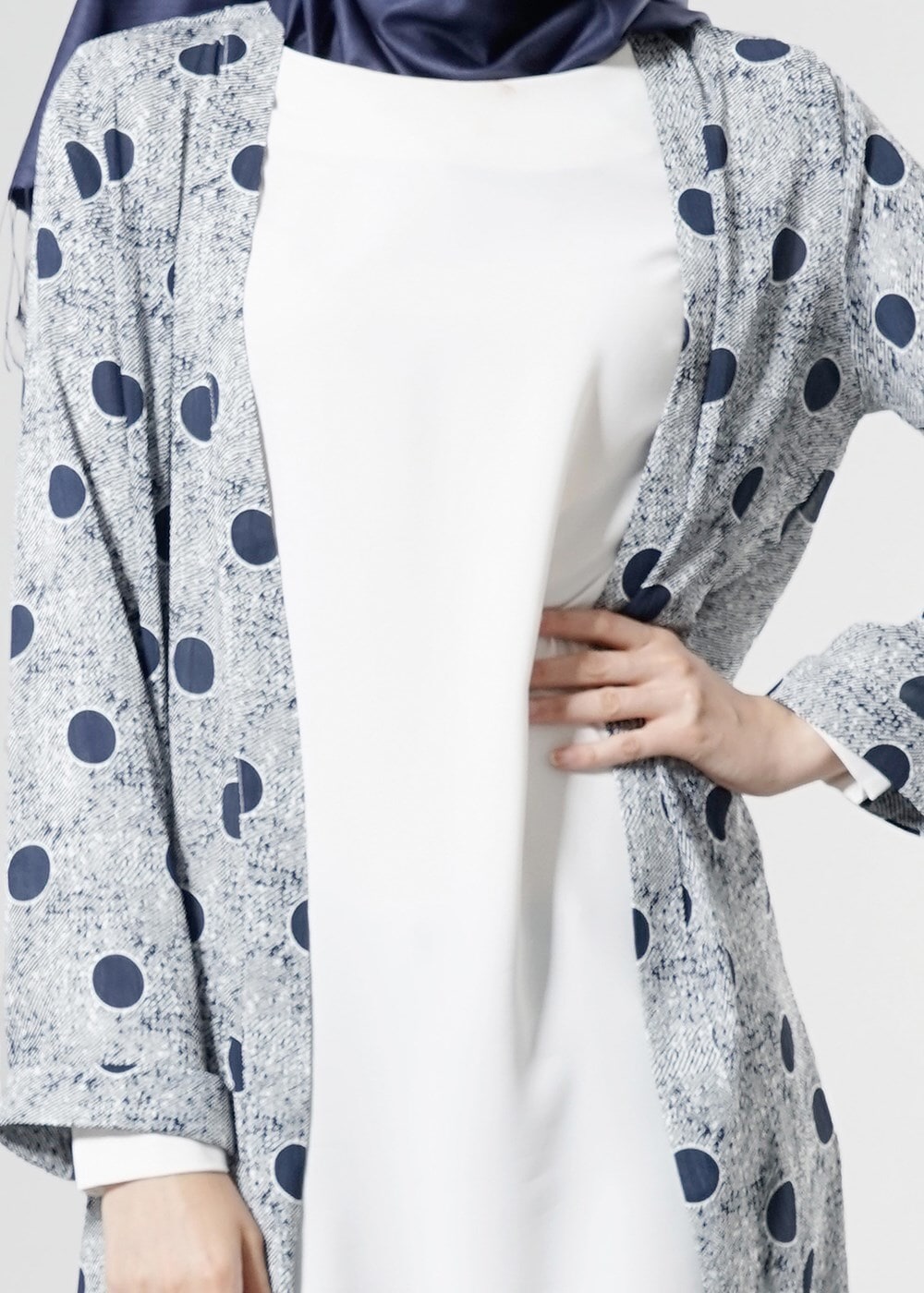 Tesettür giyim LACİVERT PUANTİYELİ UZUN CEKET 8195 