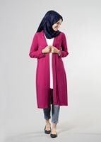 Tesettür giyim FUŞYA T 8252 Mısra Şal Yaka Salaş Ceket