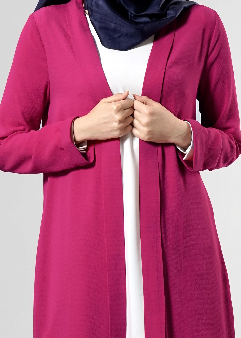 Tesettür giyim FUŞYA T 8252 Mısra Şal Yaka Salaş Ceket