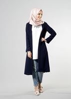 Tesettür giyim LACİVERT T 8252 Mısra Şal Yaka Salaş Ceket