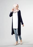 Tesettür giyim LACİVERT T 8252 Mısra Şal Yaka Salaş Ceket