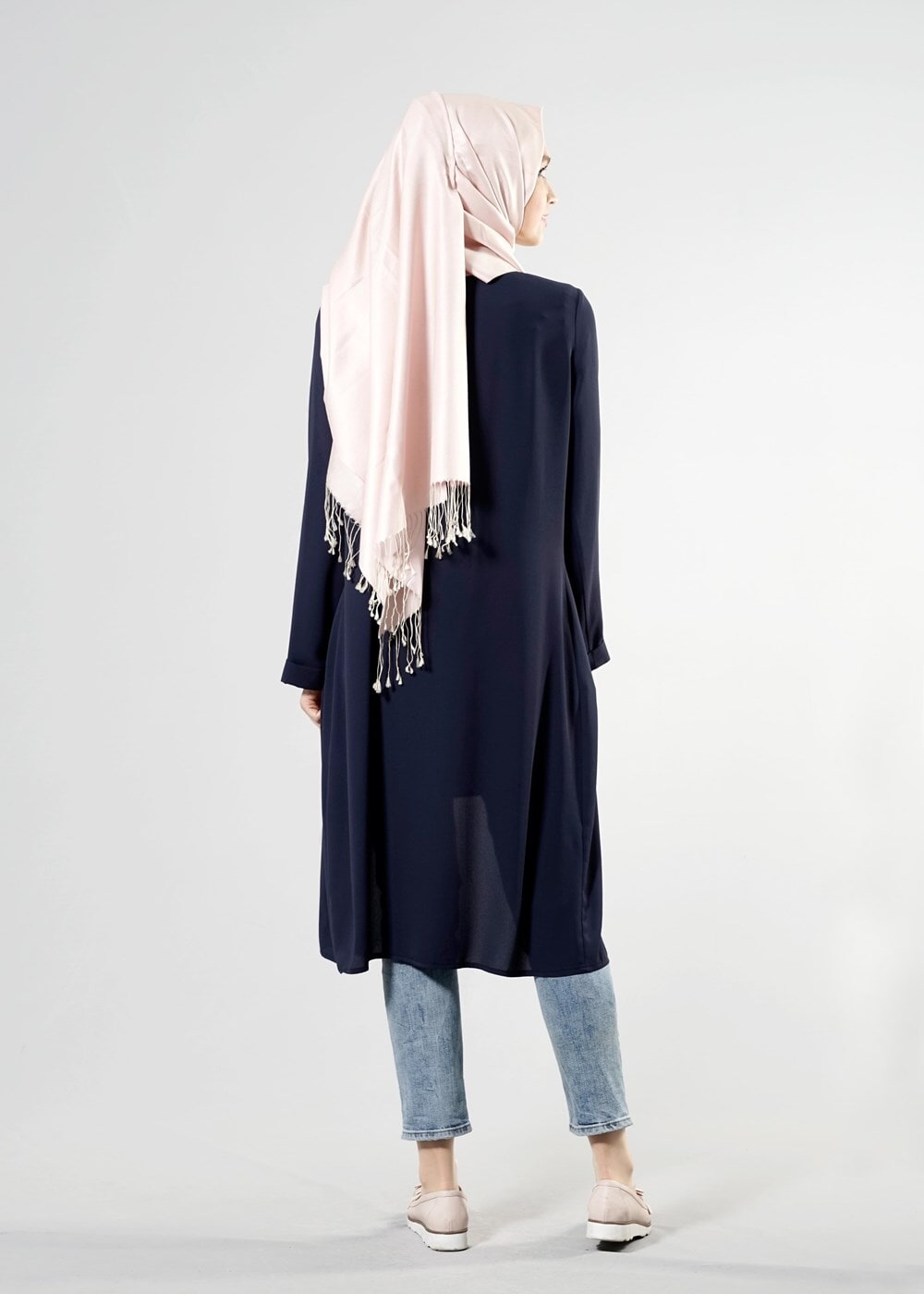 Tesettür giyim LACİVERT T 8252 Mısra Şal Yaka Salaş Ceket