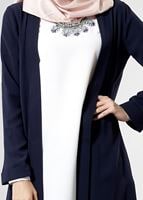 Tesettür giyim LACİVERT T 8252 Mısra Şal Yaka Salaş Ceket