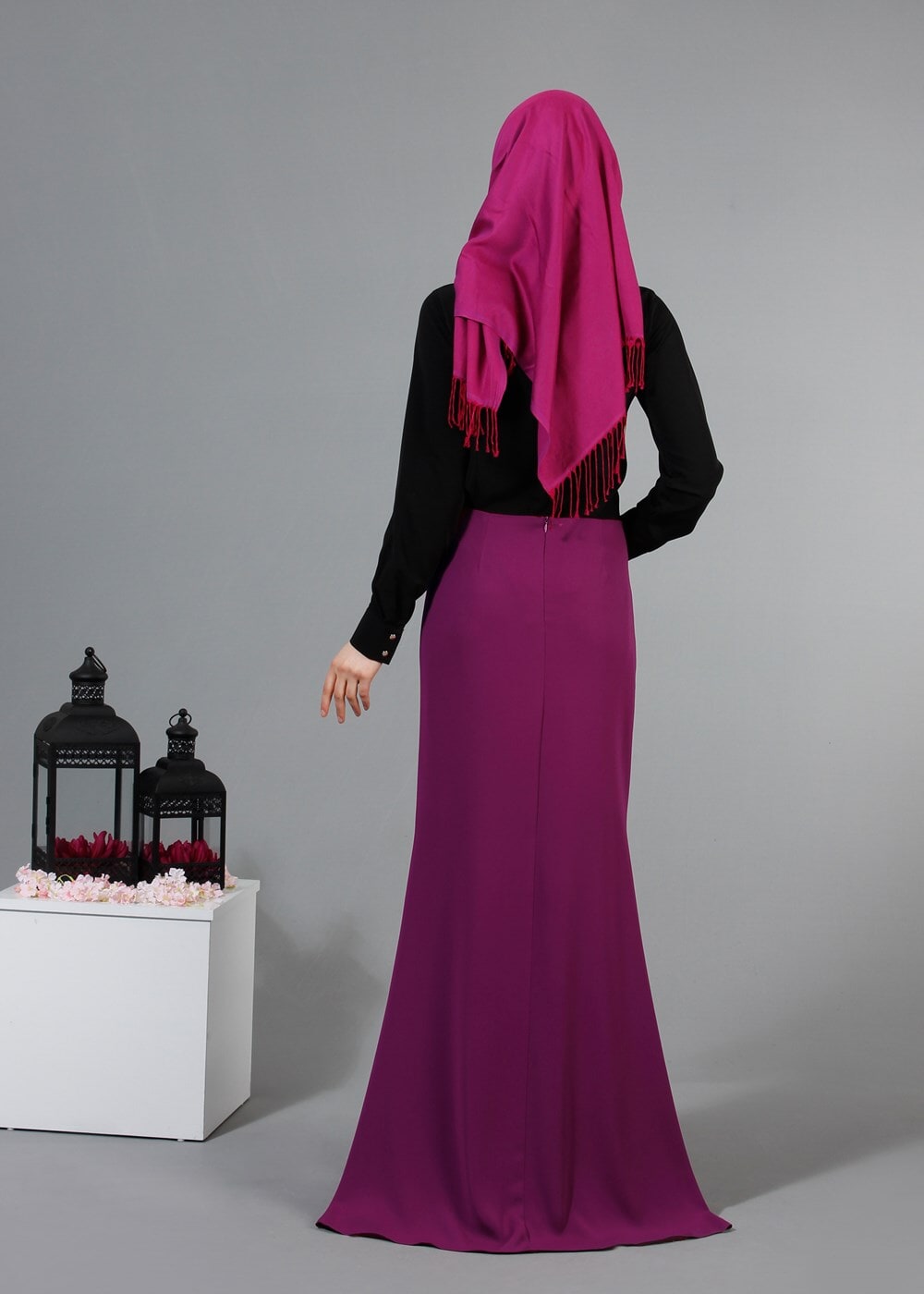 Tesettür giyim FUŞYA T 9211 Mısra Balık Etek