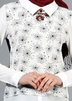 Tesettür giyim EKRU DESENLİ BLUZ 544-1 