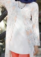 Tesettür giyim PUDRA T 8195-1 Desenli Uzun Ceket