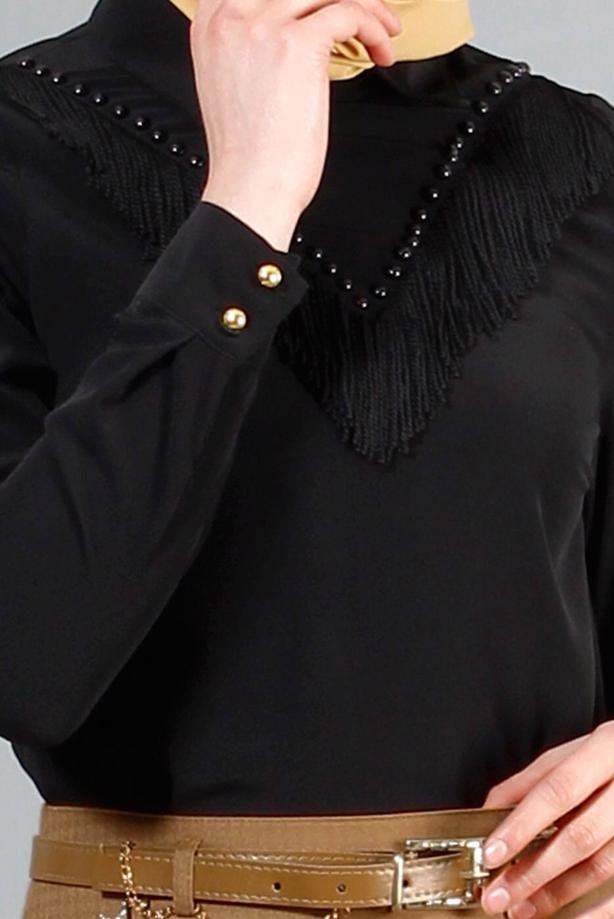 Vêtements hijab  T 1134 Mataş  Erkek Yaka Pelerinli Bluz - TRENDTESETTÜR