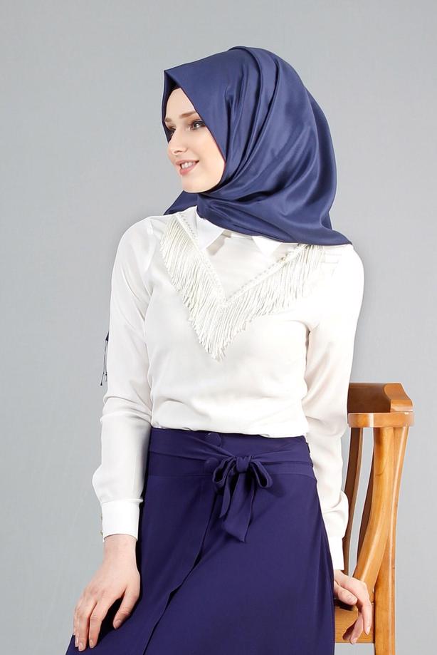 Vêtements hijab  T 1134 Mataş  Erkek Yaka Pelerinli Bluz - TRENDTESETTÜR