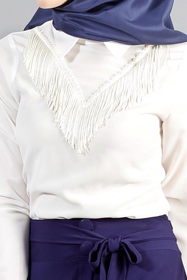 Vêtements hijab  T 1134 Mataş  Erkek Yaka Pelerinli Bluz - TRENDTESETTÜR