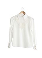 Hijab clothing WHITE T 1134 Mataş  Erkek Yaka Pelerinli Bluz