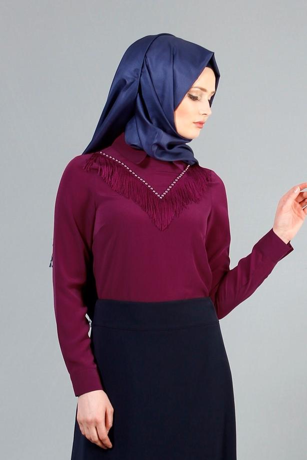 Vêtements hijab  T 1134 Mataş  Erkek Yaka Pelerinli Bluz - TRENDTESETTÜR