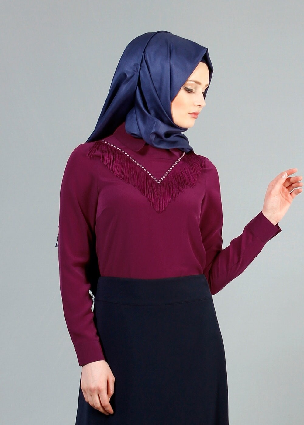 Vêtements hijab FUCHSIA CHEMISIER À FRANGES T 1134
