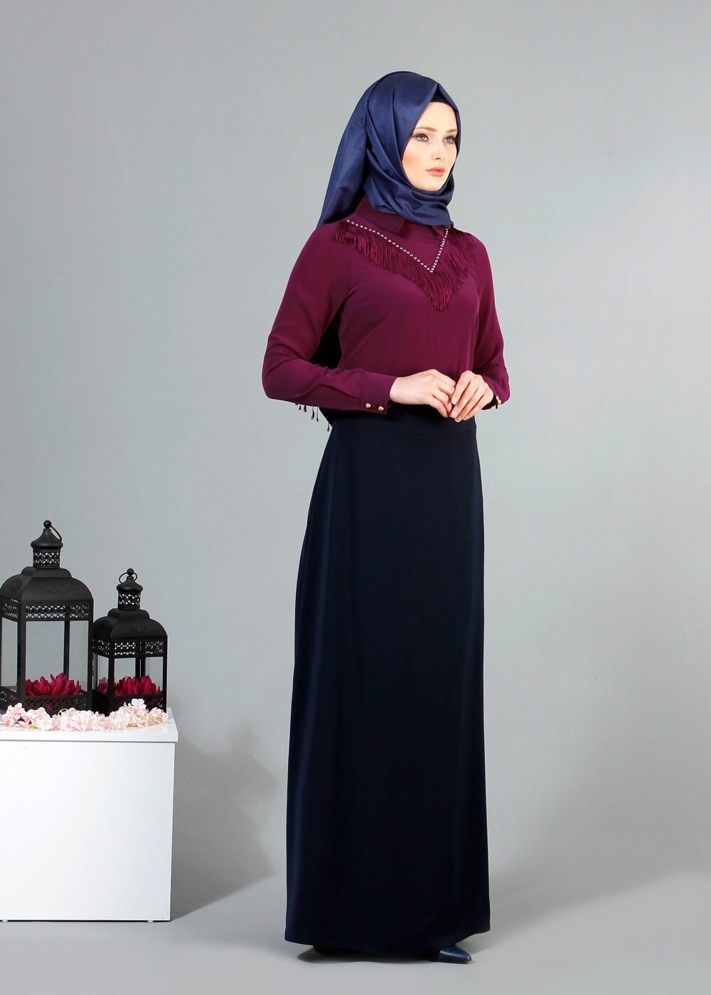 Vêtements hijab FUCHSIA CHEMISIER À FRANGES T 1134