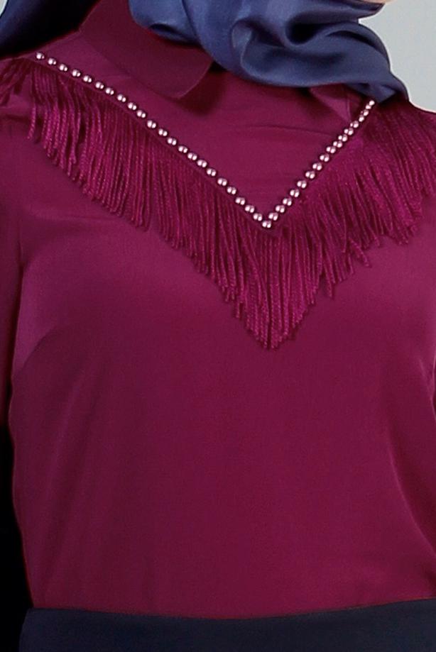 Vêtements hijab  T 1134 Mataş  Erkek Yaka Pelerinli Bluz - TRENDTESETTÜR