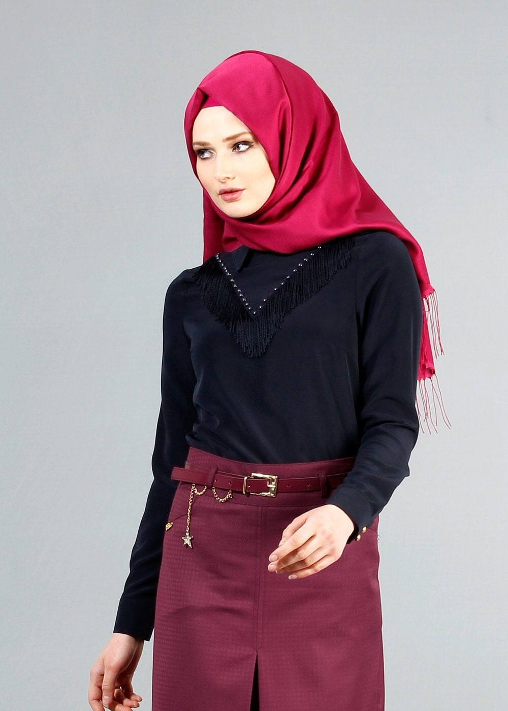 Vêtements hijab BLEU MARINE T 1134 Mataş  Erkek Yaka Pelerinli Bluz