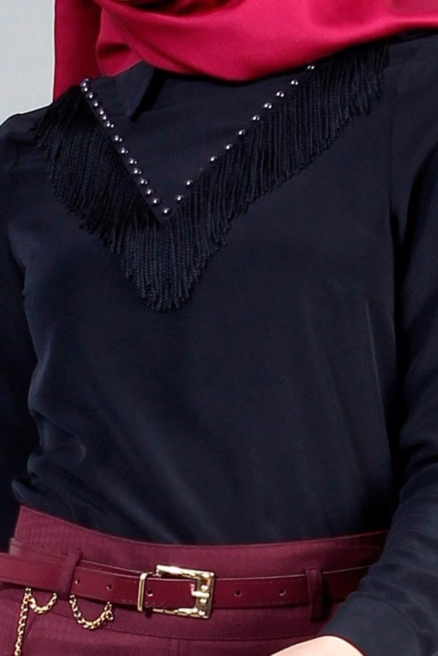 Tesettür giyim LACİVERT T 1134 Mataş  Erkek Yaka Pelerinli Bluz - TRENDTESETTÜR