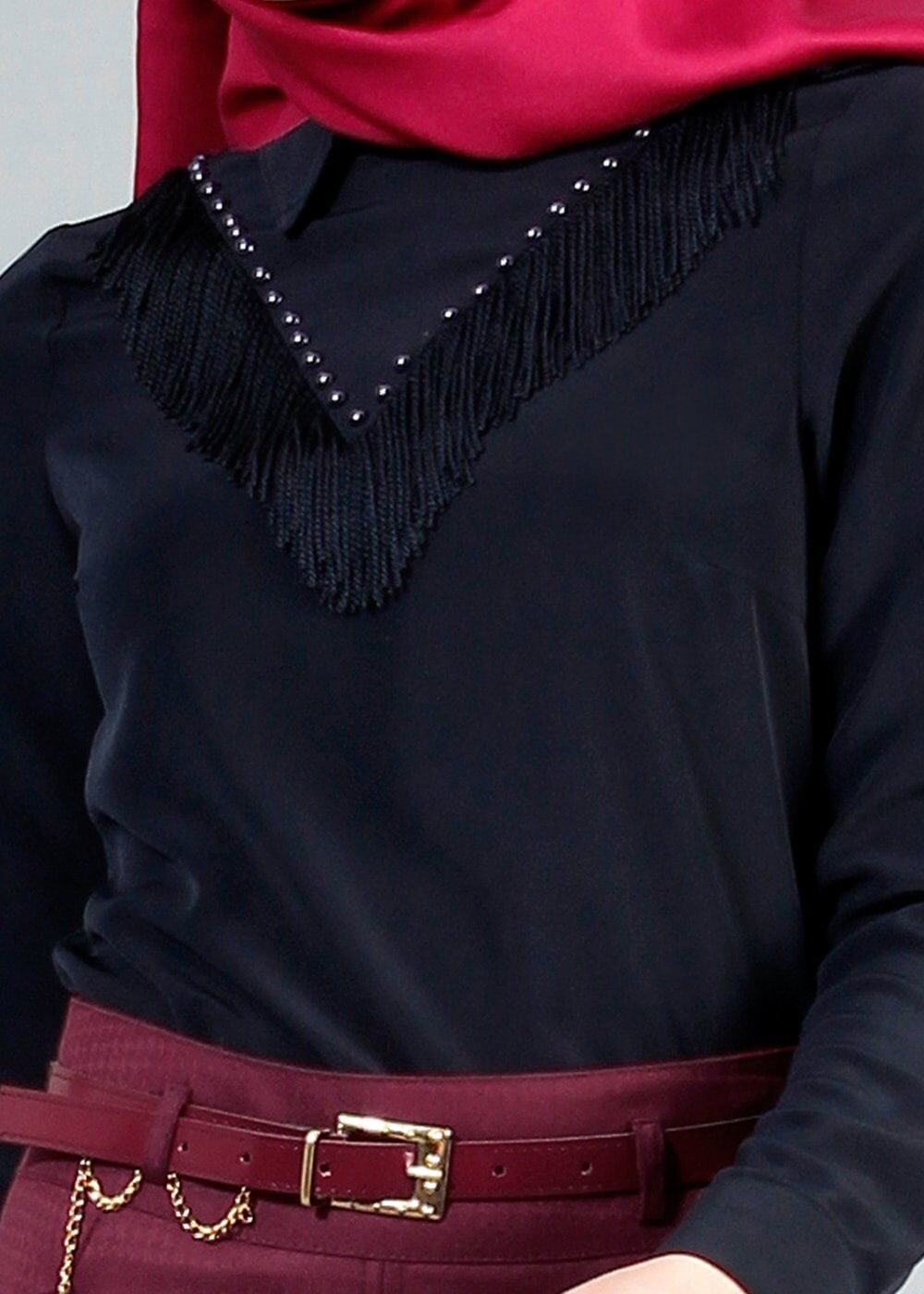 Vêtements hijab BLEU MARINE T 1134 Mataş  Erkek Yaka Pelerinli Bluz