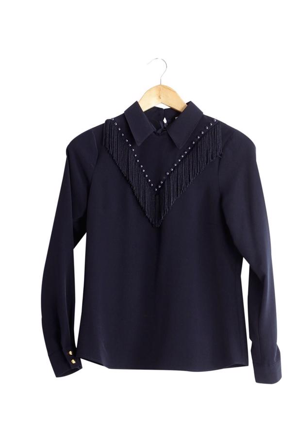 Tesettür giyim LACİVERT T 1134 Mataş  Erkek Yaka Pelerinli Bluz - TRENDTESETTÜR