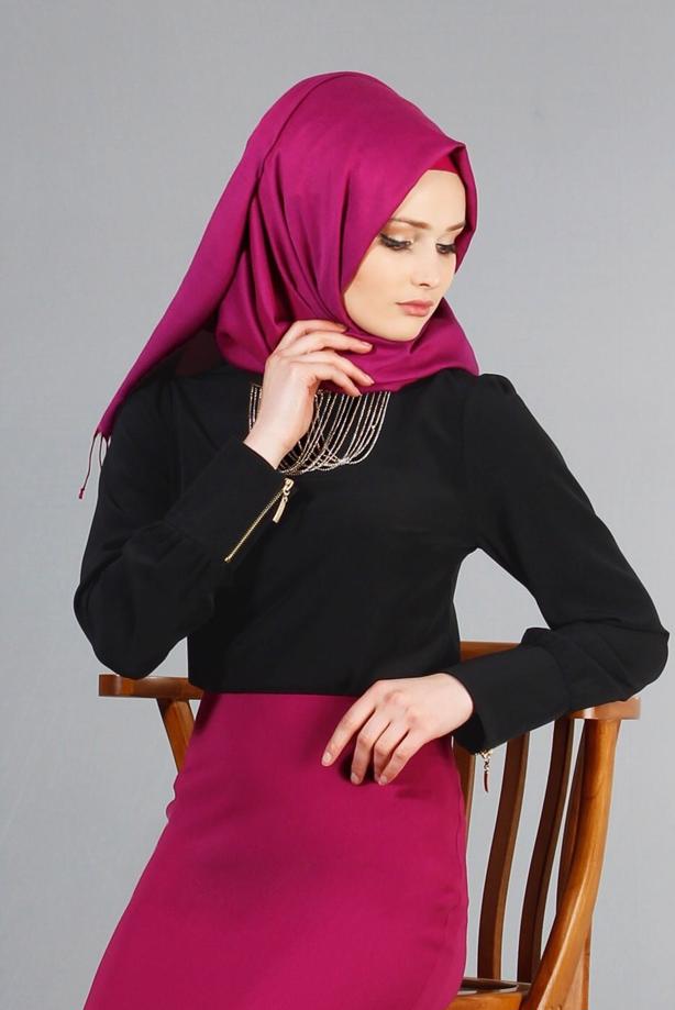 Vêtements hijab  T 1150 Mataş  Bebe Yaka Kolyeli Bluz - TRENDTESETTÜR