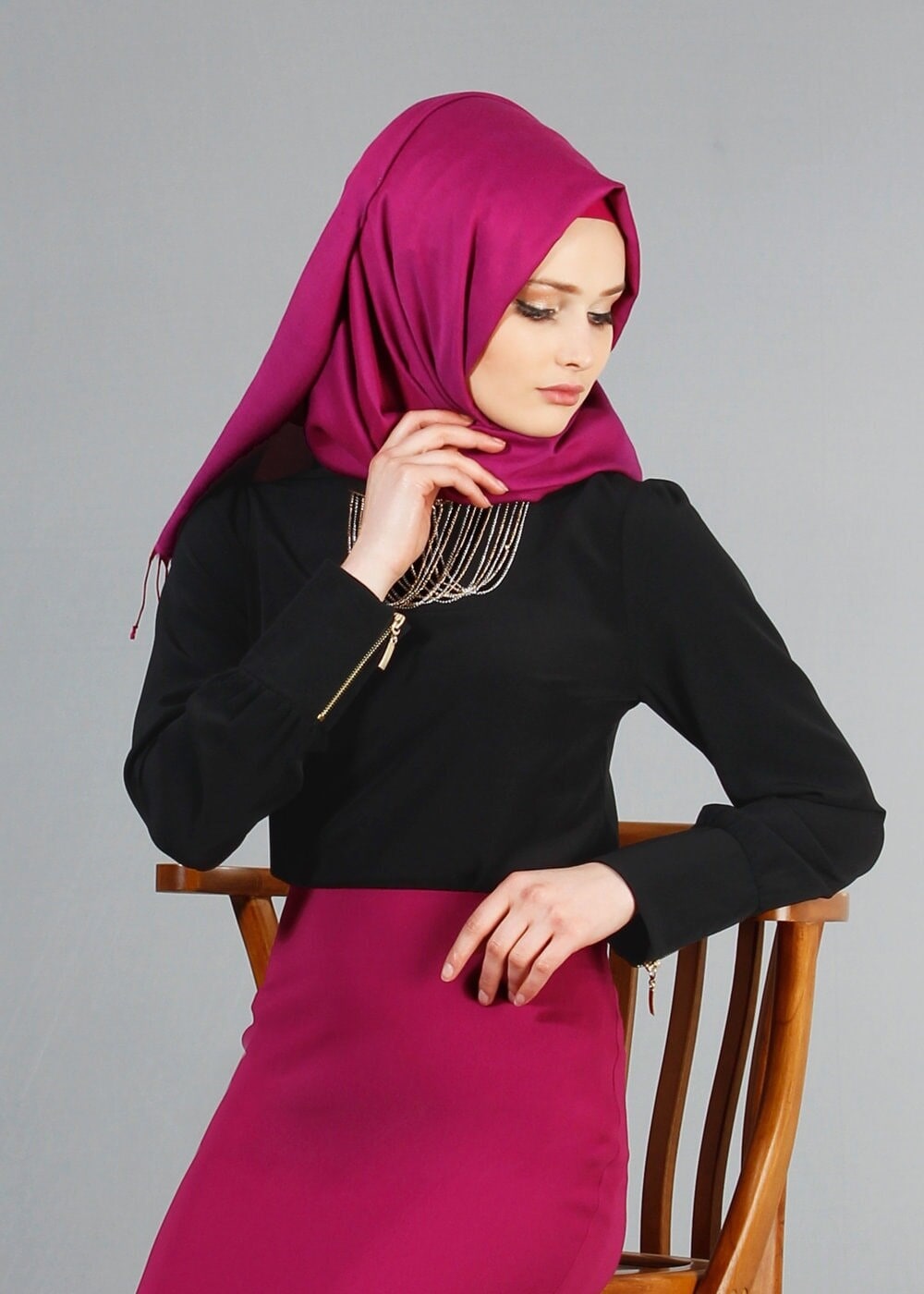Vêtements hijab NOIR T 1150 Mataş  Bebe Yaka Kolyeli Bluz