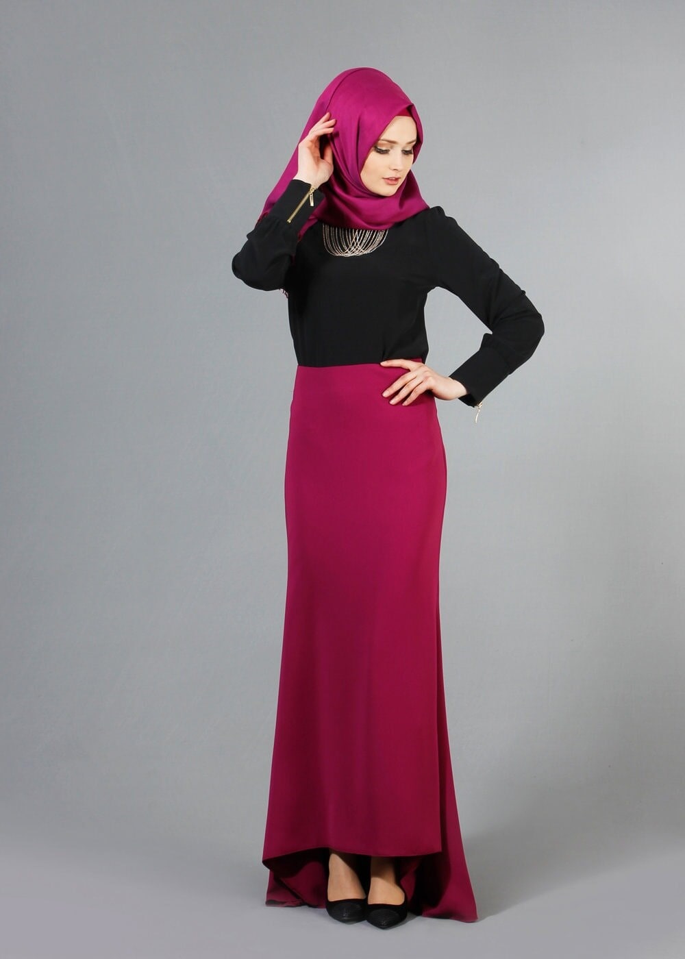 Vêtements hijab NOIR T 1150 Mataş  Bebe Yaka Kolyeli Bluz
