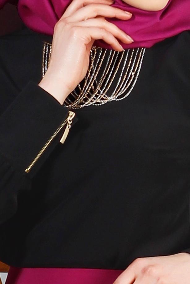 Vêtements hijab  T 1150 Mataş  Bebe Yaka Kolyeli Bluz - TRENDTESETTÜR