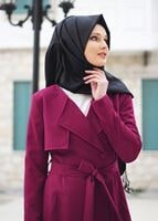Vêtements hijab FUCHSIA T 4467  Mataş Kruvaze Yaka Pelerinli Trench