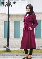 Vêtements hijab FUCHSIA T 4467  Mataş Kruvaze Yaka Pelerinli Trench