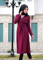 Vêtements hijab FUCHSIA T 4467  Mataş Kruvaze Yaka Pelerinli Trench