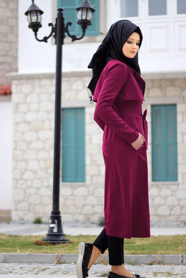 Vêtements hijab  T 4467  Mataş Kruvaze Yaka Pelerinli Trench - TRENDTESETTÜR