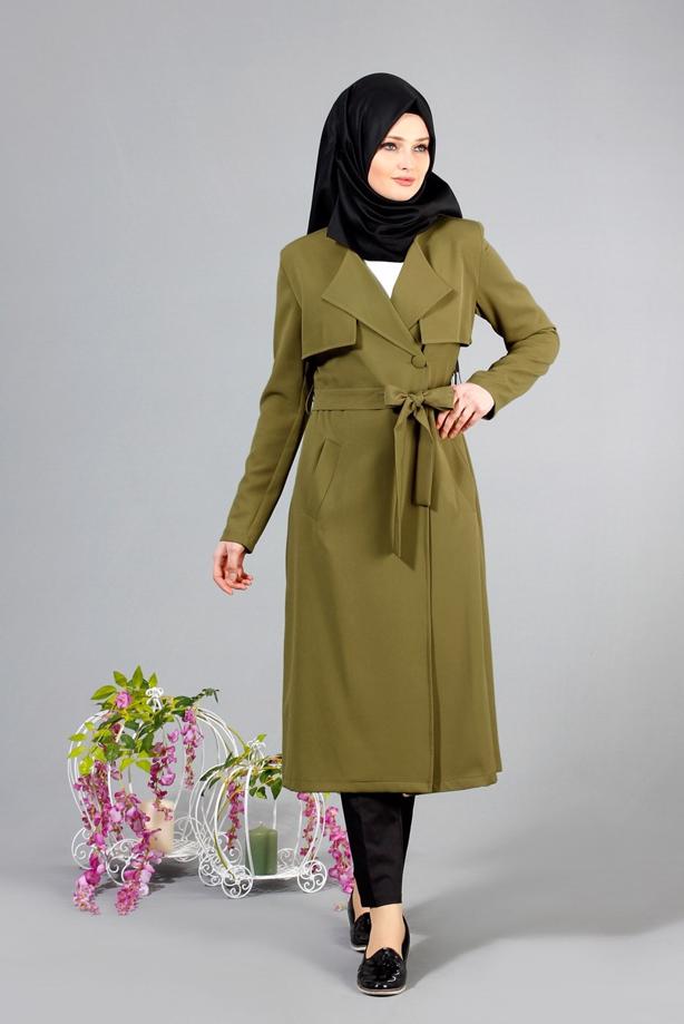 Vêtements hijab  T 4467  Mataş Kruvaze Yaka Pelerinli Trench - TRENDTESETTÜR