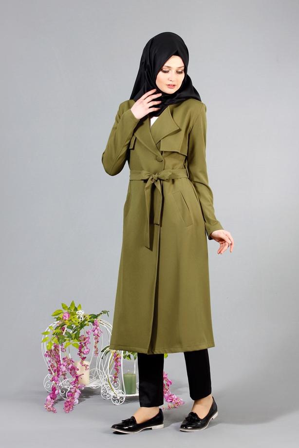 Vêtements hijab  T 4467  Mataş Kruvaze Yaka Pelerinli Trench - TRENDTESETTÜR