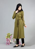 Vêtements hijab VERT T 4467  Mataş Kruvaze Yaka Pelerinli Trench