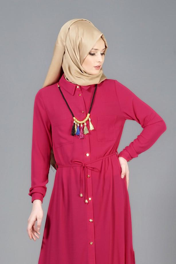 Vêtements hijab  T 4507 Mataş Önden Düğmeli Kolyeli Tunik - TRENDTESETTÜR