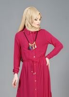 Hijab clothing FUCHSIA T 4507 Mataş Önden Düğmeli Kolyeli Tunik