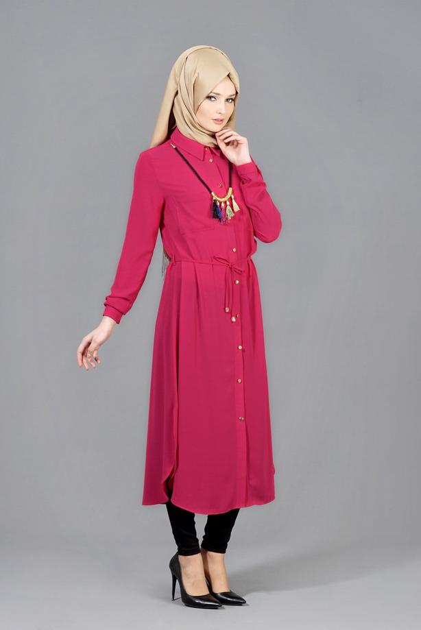 Vêtements hijab  T 4507 Mataş Önden Düğmeli Kolyeli Tunik - TRENDTESETTÜR