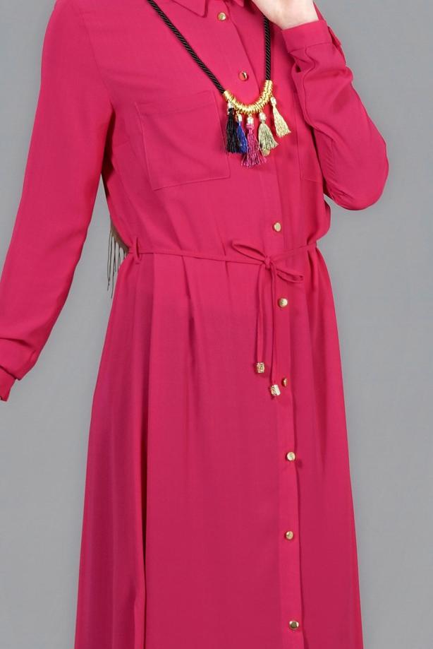 Vêtements hijab  T 4507 Mataş Önden Düğmeli Kolyeli Tunik - TRENDTESETTÜR