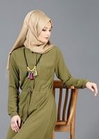 Vêtements hijab KAKI T 4507 Mataş Önden Düğmeli Kolyeli Tunik