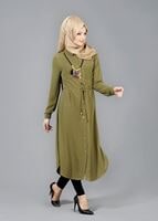 Vêtements hijab KAKI T 4507 Mataş Önden Düğmeli Kolyeli Tunik