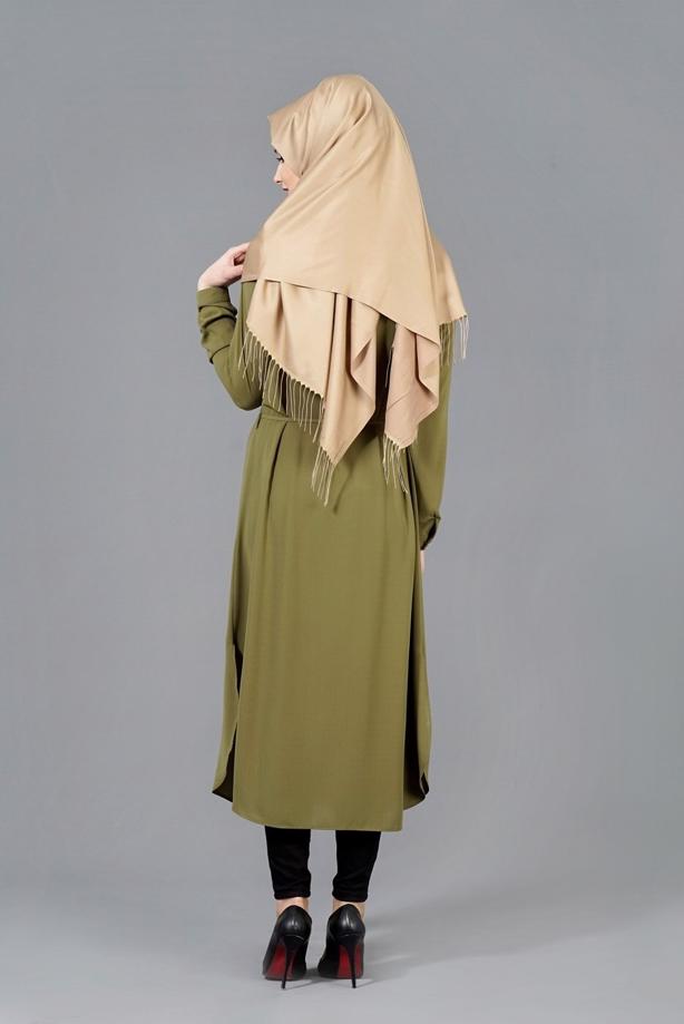 Vêtements hijab  T 4507 Mataş Önden Düğmeli Kolyeli Tunik - TRENDTESETTÜR