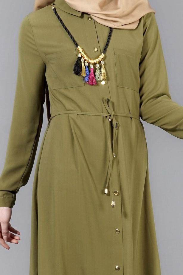 Vêtements hijab  T 4507 Mataş Önden Düğmeli Kolyeli Tunik - TRENDTESETTÜR