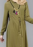 Vêtements hijab KAKI T 4507 Mataş Önden Düğmeli Kolyeli Tunik