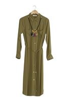 Vêtements hijab KAKI T 4507 Mataş Önden Düğmeli Kolyeli Tunik