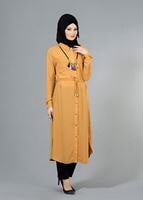 Vêtements hijab JAUNE T 4507 Mataş Önden Düğmeli Kolyeli Tunik